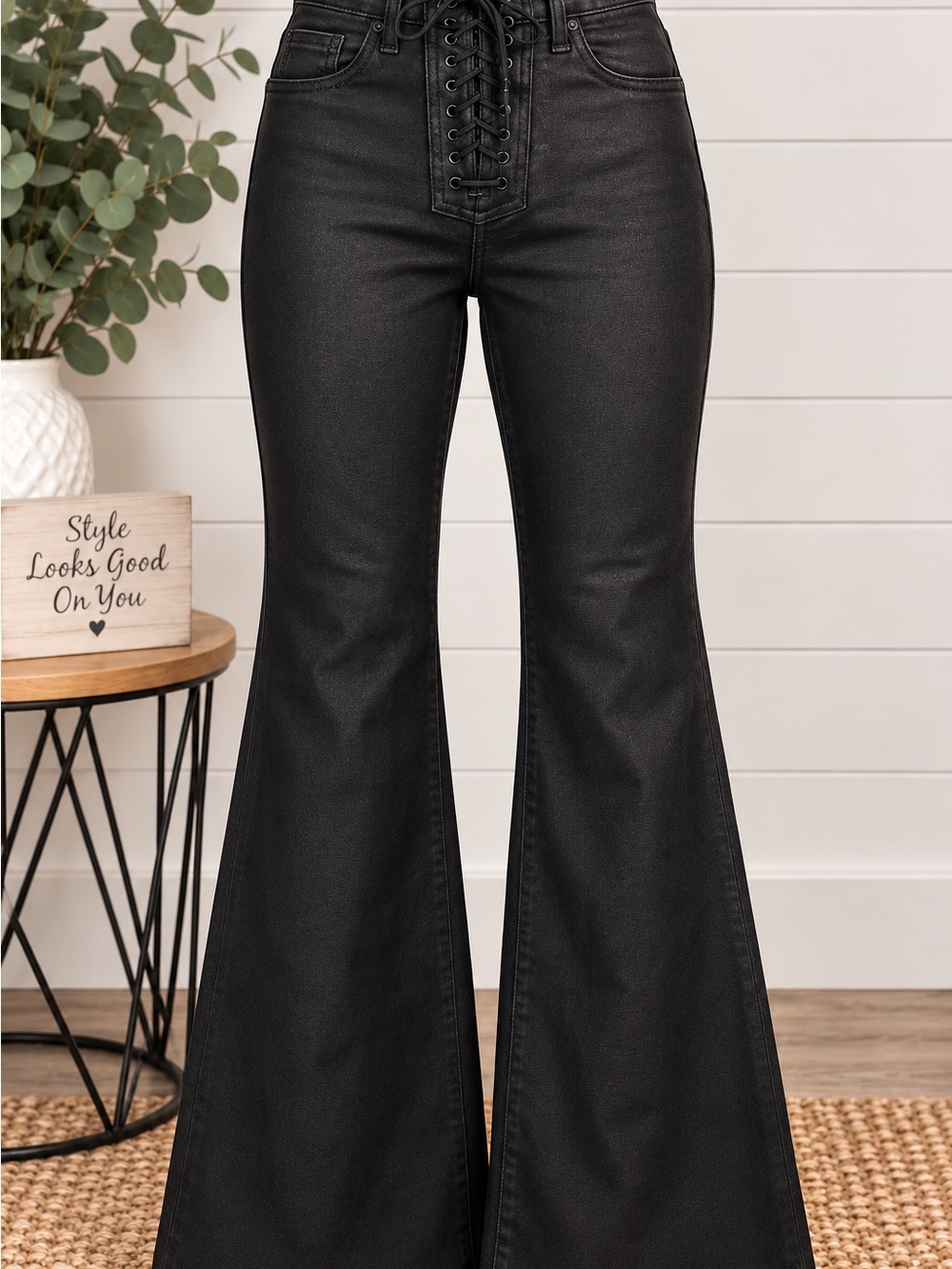 NWT Hudson Bullocks High Rise Lace Up Black Coated Flare Jeans Size 28